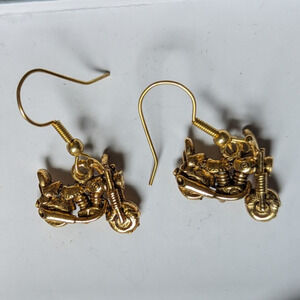 Gold Motorcycle Dangling Earrings